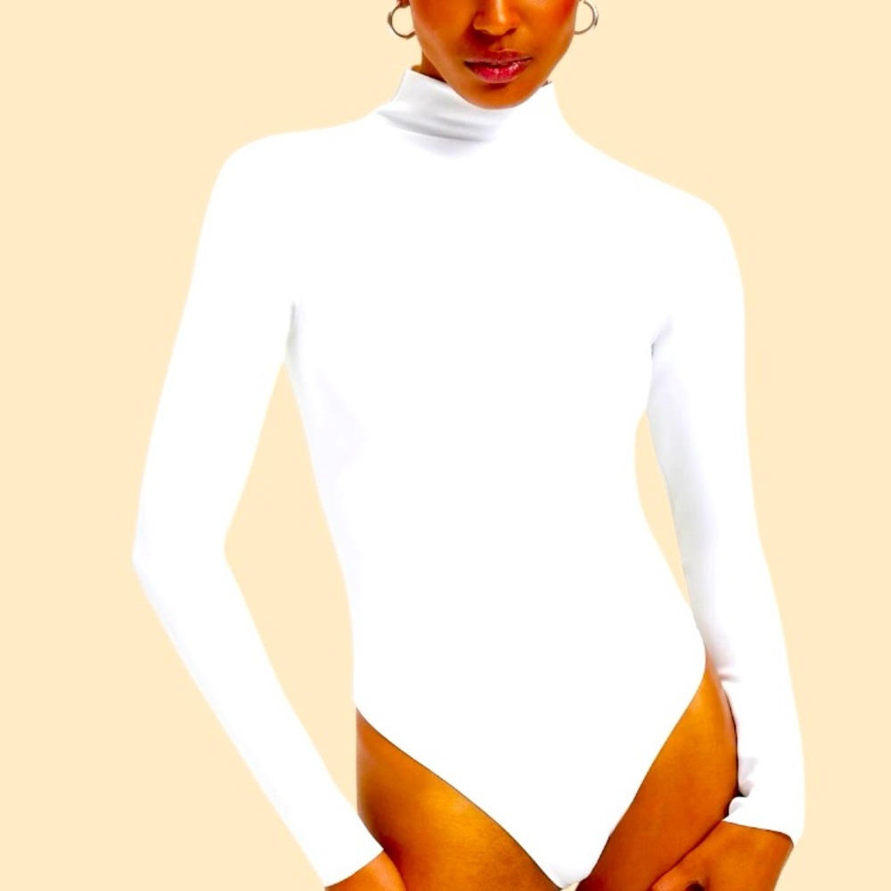 NWT Good American L/S Funnel Neck White Soft Scuba Smoothing Thong Bodysuit - Picture 6 of 10